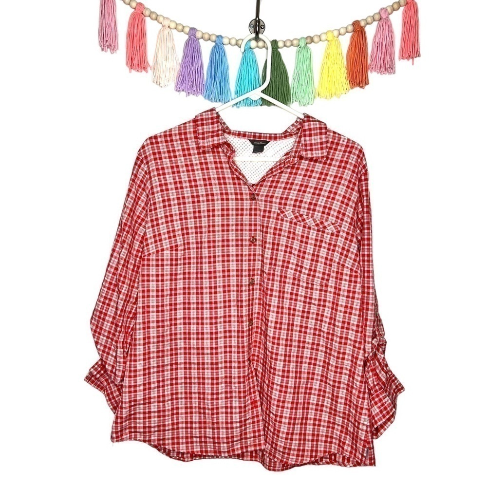 Eddie Bauer Plaid Button Down Roll Tab Sleeve Front Pocket Shirt Extra Large